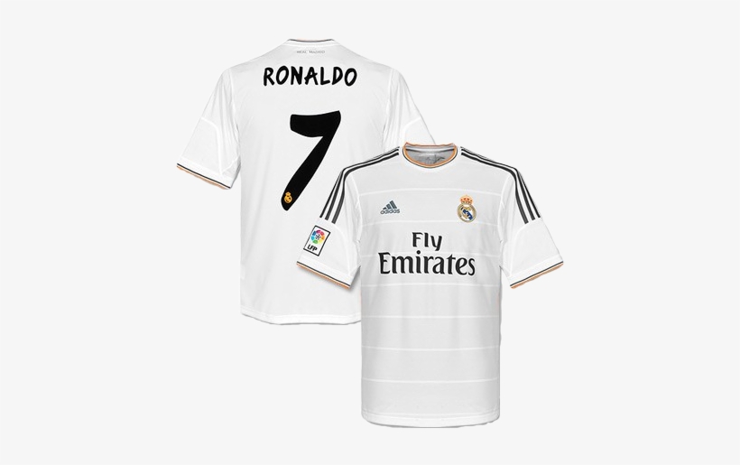 Cristiano Ronaldo Real Madrid Home Jersey Shirt Uniform - Fly Emirates Adidas T Shirt, transparent png #3300975