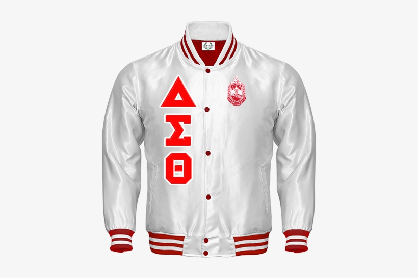 Delta Sigma Theta Embroidered Satin Baseball Bomber - Delta Sigma Theta White Jacket, transparent png #3302512