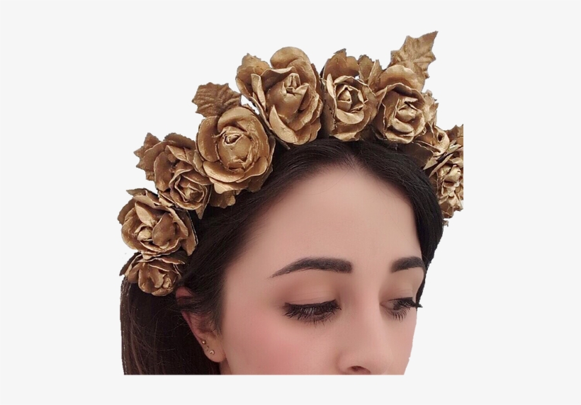 A Stunning Gold Leaf Floral Crown With Large Roses - Gold Flower Crown Png, transparent png #3305490