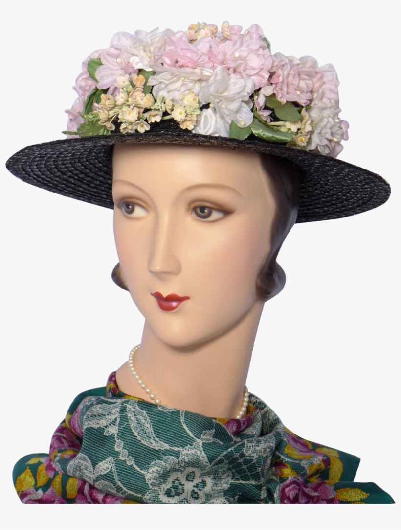 Vintage 1940s Gage Brothers Black Straw Boater Style - Hat, transparent png #3305754