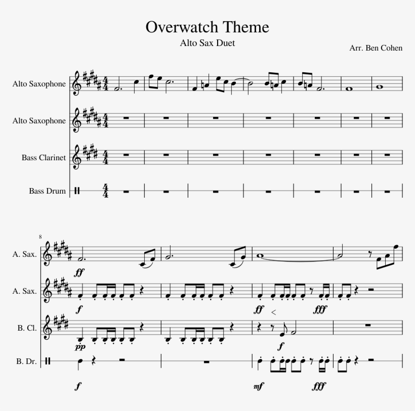 Overwatch Theme Sheet Music Composed By Arr - Alto Saxophone, transparent png #3309264