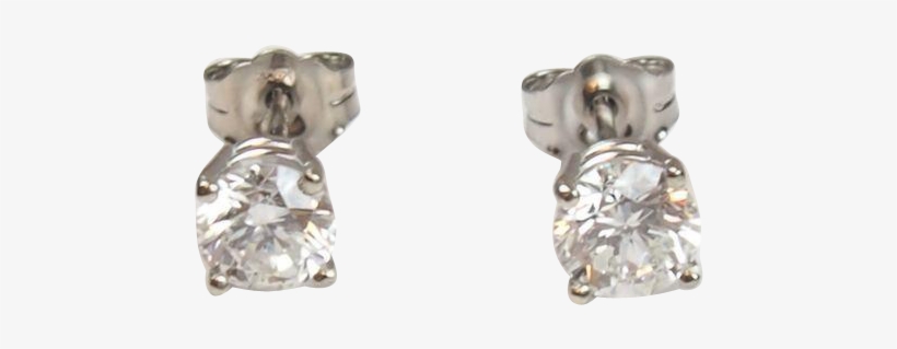 Vintage 14k White Gold 1.06 Ctw Diamond Stud Earrings, transparent png #3310192