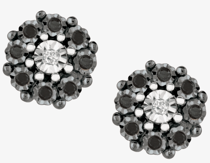 Sterling Silver Ebony Diamond Earrings - Rarest Rainbow Cluster Stud Earring, transparent png #3310239