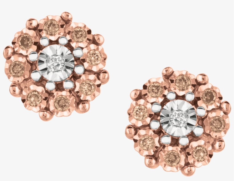 18k Rose Gold Plated Cappucino Diamond Earrings - Rarest Rainbow Cluster Stud Earring, transparent png #3310342