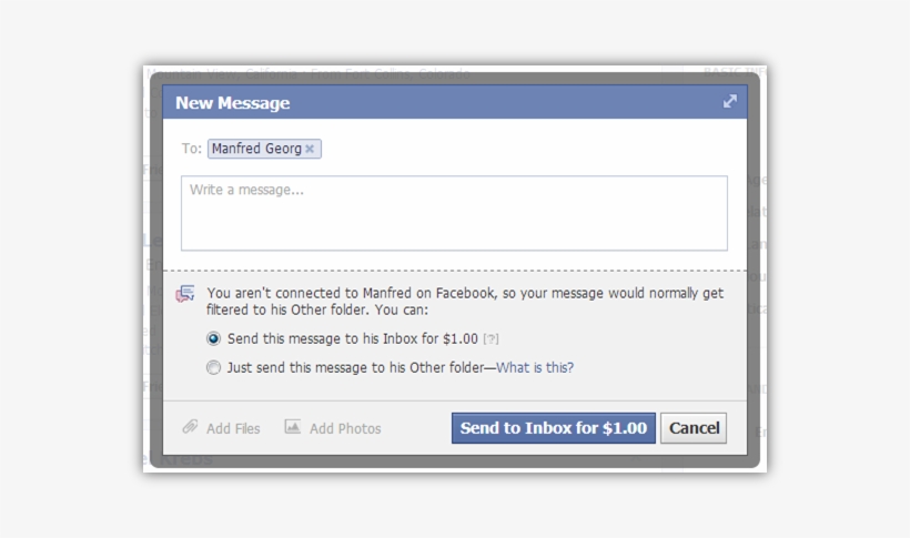 Facebook Charges 1 Dollar For Messages - Post A Message On Facebook, transparent png #3325611