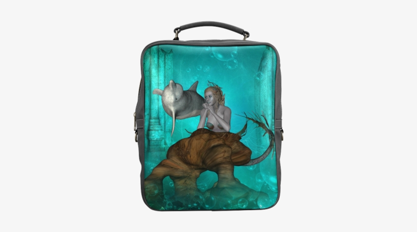Beautiful Mermaid With Cute Dolphin Square Backpack - Wonderful Mermaid With Dolphin Shower Curtain, transparent png #3325696