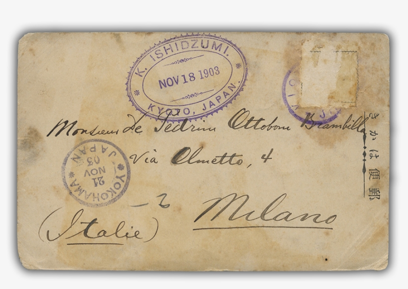 Postcard From Japan To Italy Dated 1903 Sadly Missing - Envelope, transparent png #3333167