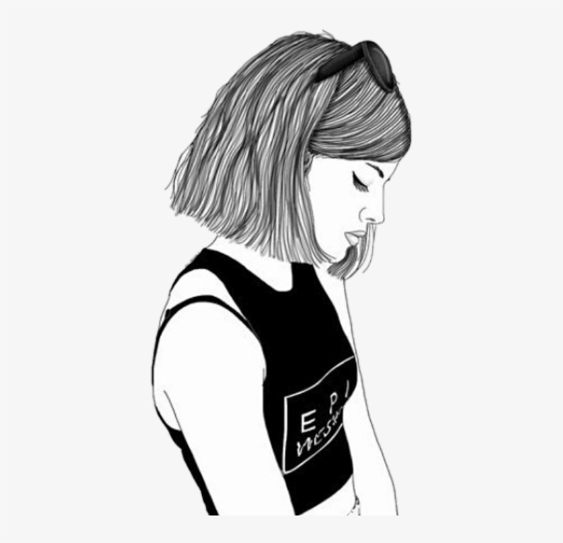 Resultado De Imagen Para Dibujos Tristes A Lapiz Tumblr - Girl Drawing Short Hair, transparent png #3334275