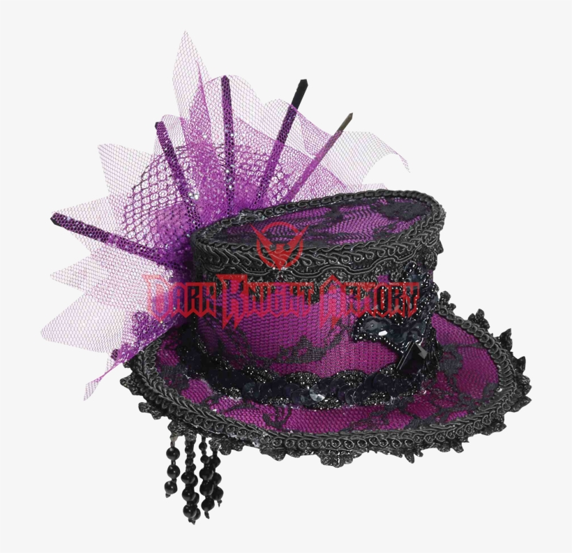 Steampunk Mini Purple Lace Top Hat - Red White And Blue Fascinator, transparent png #3338059