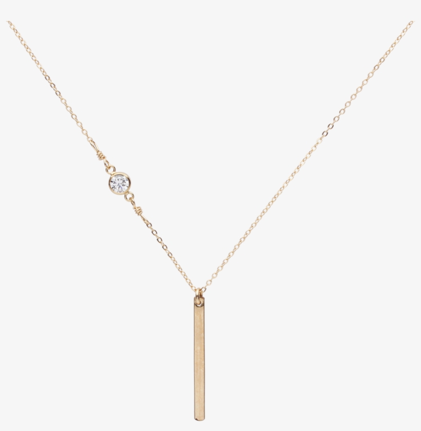 Thin Bar Off Center 4mm Round Cz Link Necklace - Pendant, transparent png #3342760