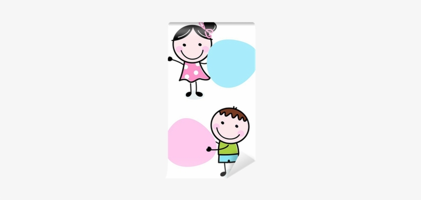 Doodle Boy And Girl Holding Blank Banners Wall Mural - Illustration, transparent png #3343098