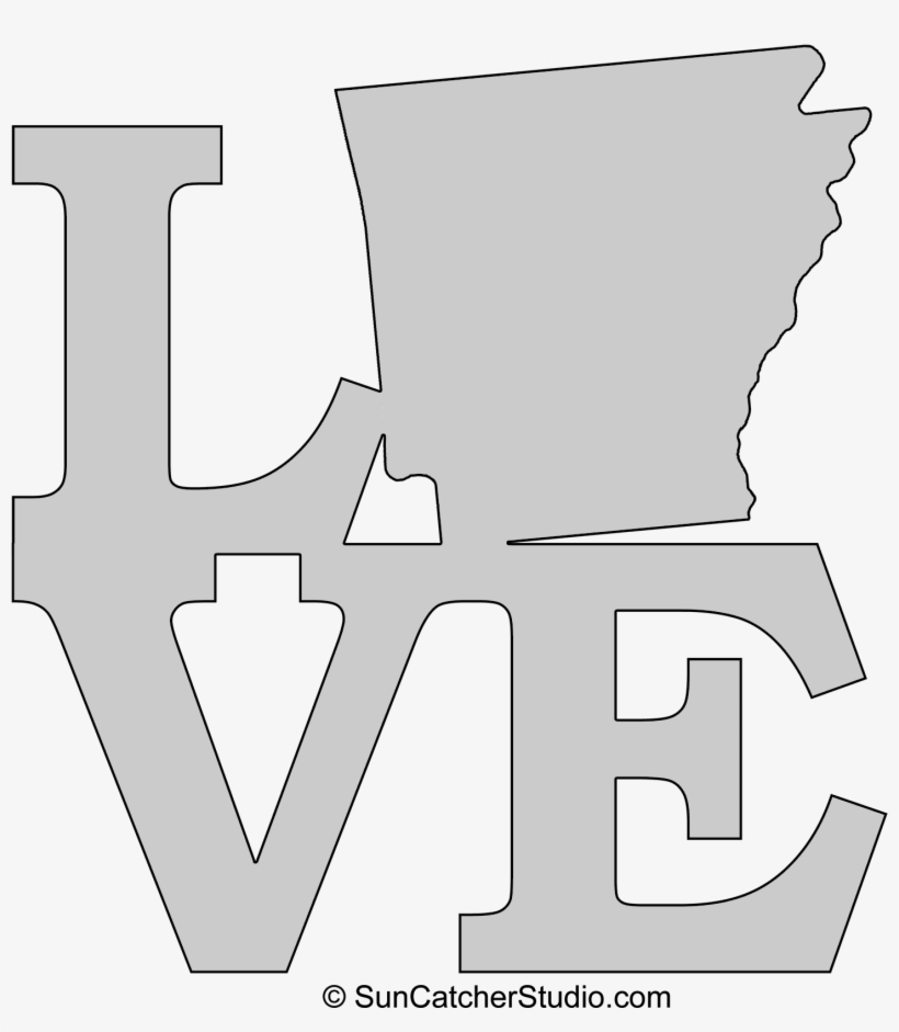 Arkansas Love Map Outline Scroll Saw Pattern Shape - Stencil, transparent png #3355492