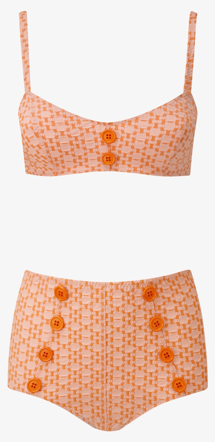 Genevieve Orange Two-tone Seersucker Button Bikini - Briefs, transparent png #3365097