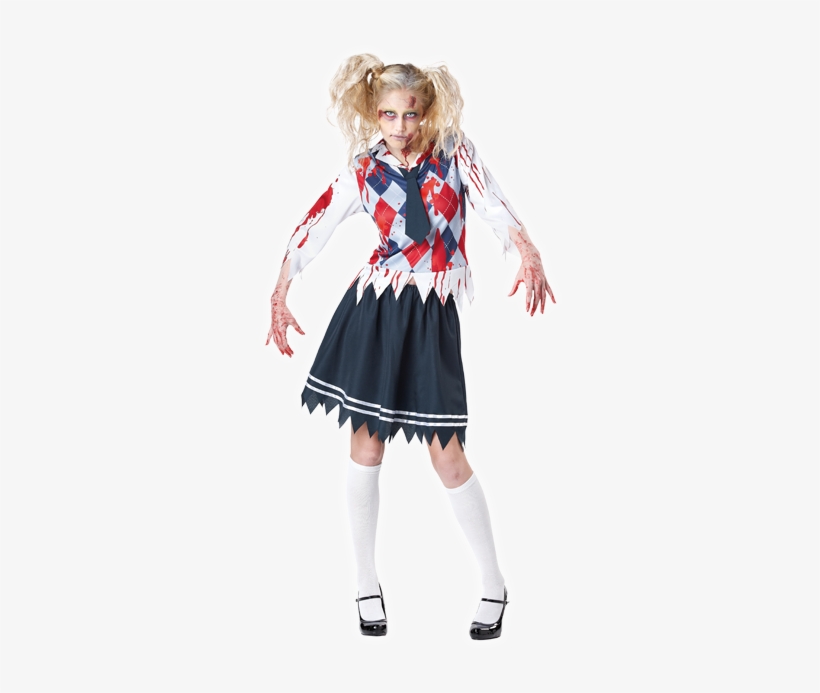 Zombie Schoolgirl - High School Zombie Girl Costume, transparent png #3369717