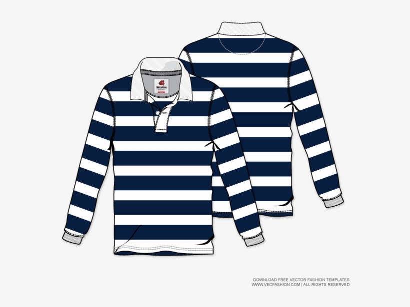 Mens Rugby Shirt Vector Template - Striped Long Sleeve Vector, transparent png #3370304