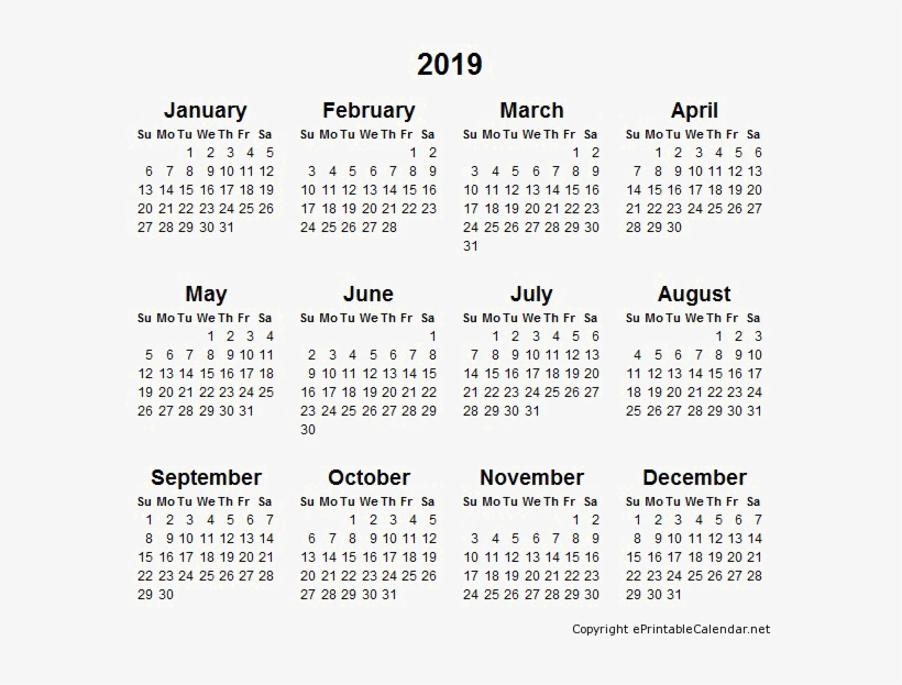 2019 Calendar Png Free Download - 2019 Full Year Calendar, transparent png #3370359