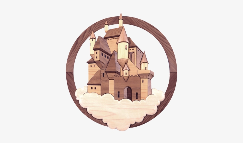 Intarsia Woodworking Pattern Of A Fantasy Castle Sitting - Intarsia, transparent png #3371575