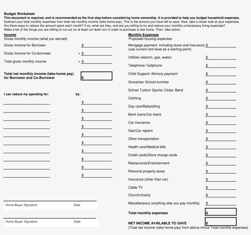 Blank Home Budget Worksheet Main Image - Budget, transparent png #3371735