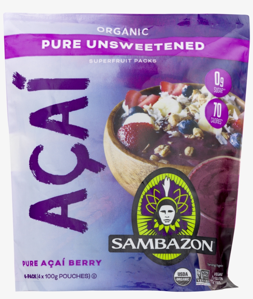 Sambazon Unsweetened Pure Acai Berry Smoothie Packs, transparent png #3373907