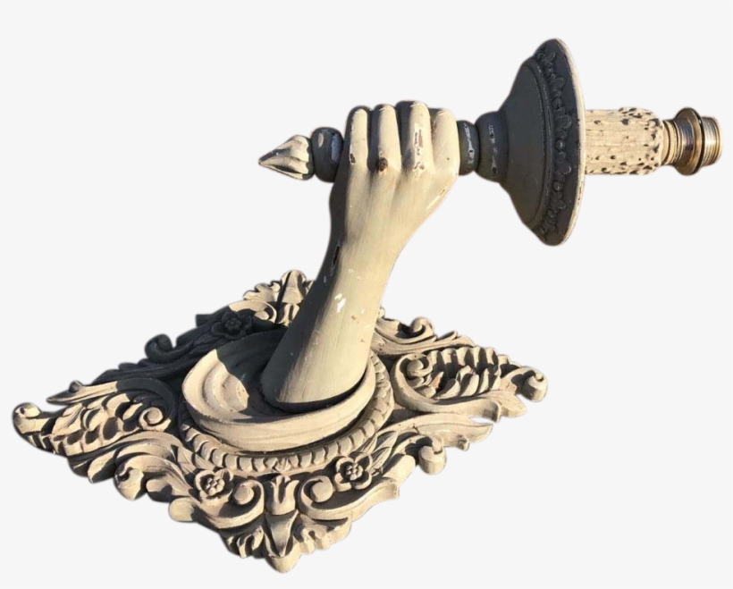 Large Vintage Wooden Hand Holding Torch Wall Sconce - Sconce, transparent png #3374014