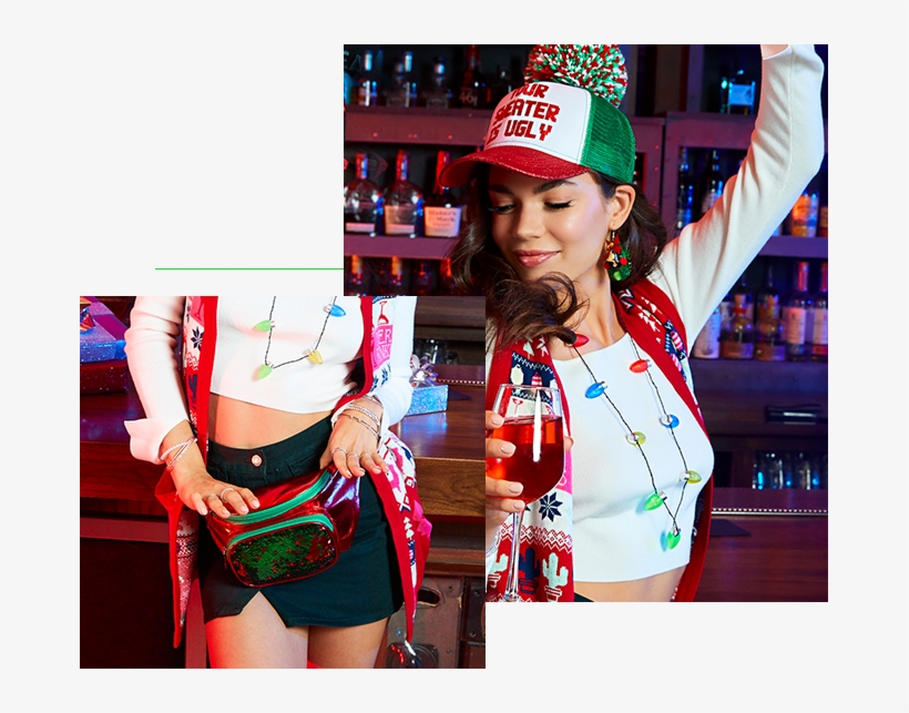 Festive Party Girl In Light Up Christmas Necklace And - Party, transparent png #3375748