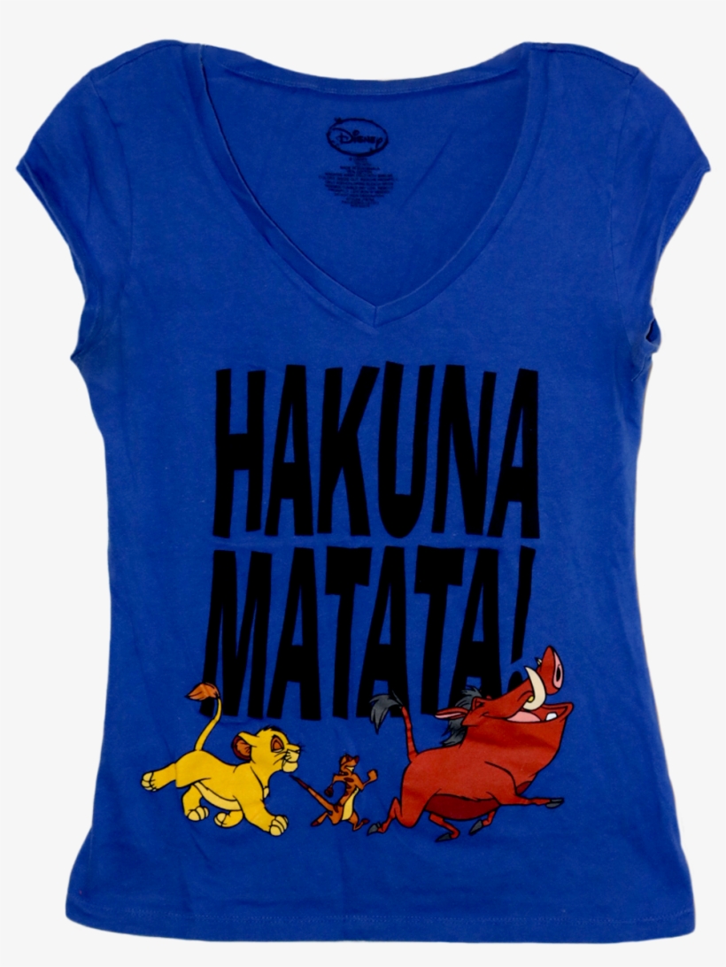 A Blue V Neck T Shirt With Simba, Timon, And Pumbaa - Disney Tank, transparent png #3381023