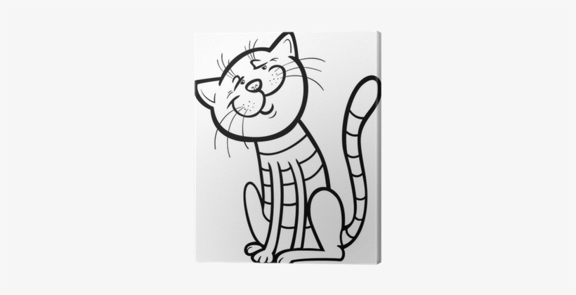 Happy Cat Cartoon For Coloring Book Canvas Print • - Cat And Christmas Tree Drawing, transparent png #3382094