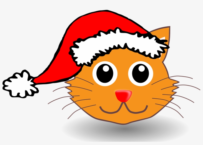 Cat, Happy, Animal - Cartoon Cat With Santa Hat, transparent png #3382203