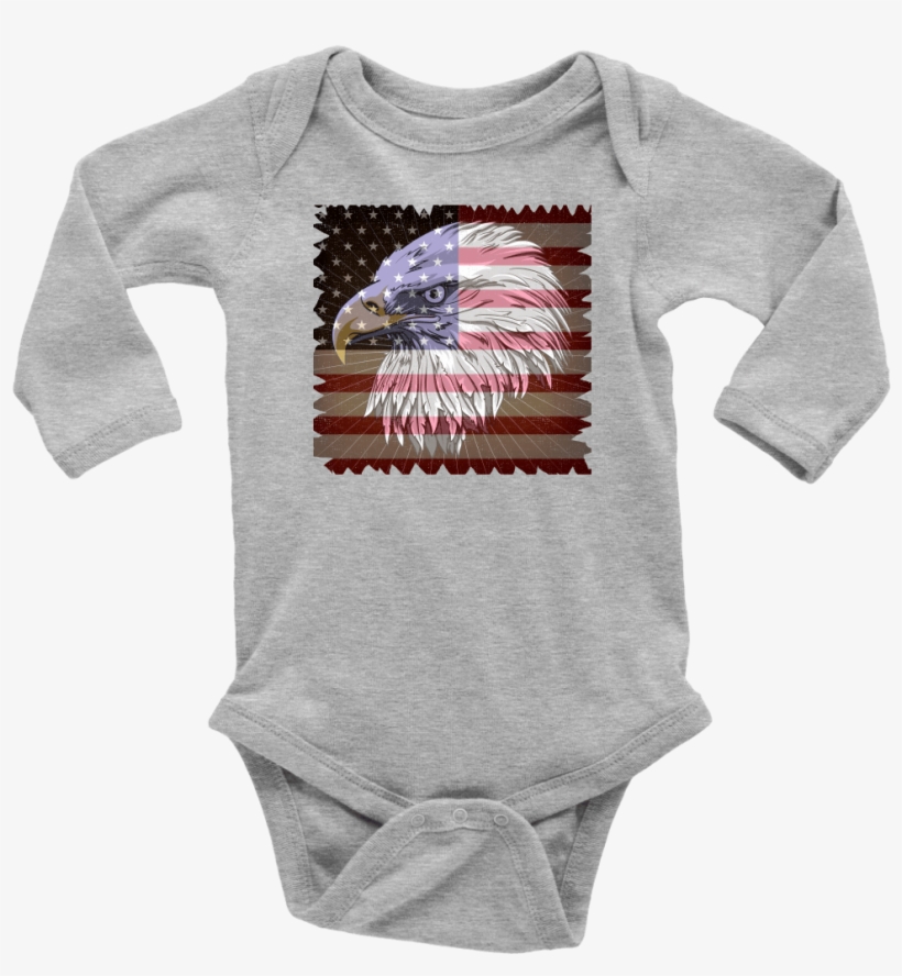 Distressed American Flag With Eagle Long Sleeve Baby - Infant Bodysuit, transparent png #3384204