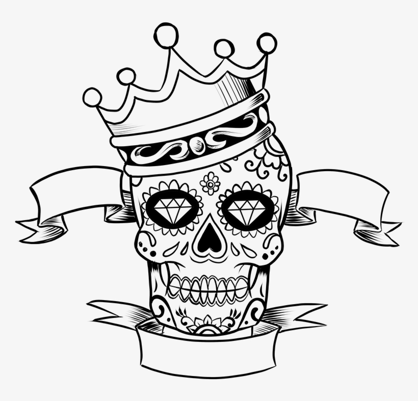Skull Day Of The Dead Tattoo Free - Sugar Skull With Crown, transparent png #3385444