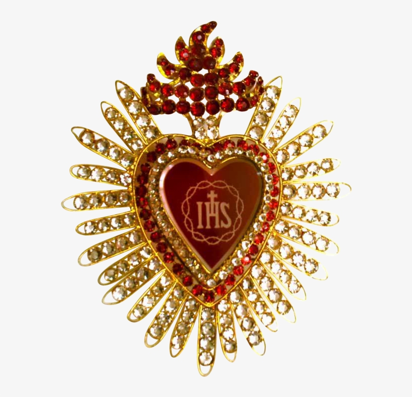 Large Antique Nineteenth Century Sacred Heart Candle - Jesus Heart With Crown Transparent, transparent png #3387489