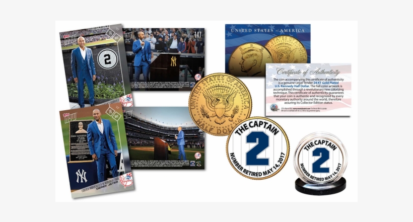 Derek Jeter Retirement Issue - Roberto Clemente Baseball Legends Jfk Half Dollar 24k, transparent png #3387842
