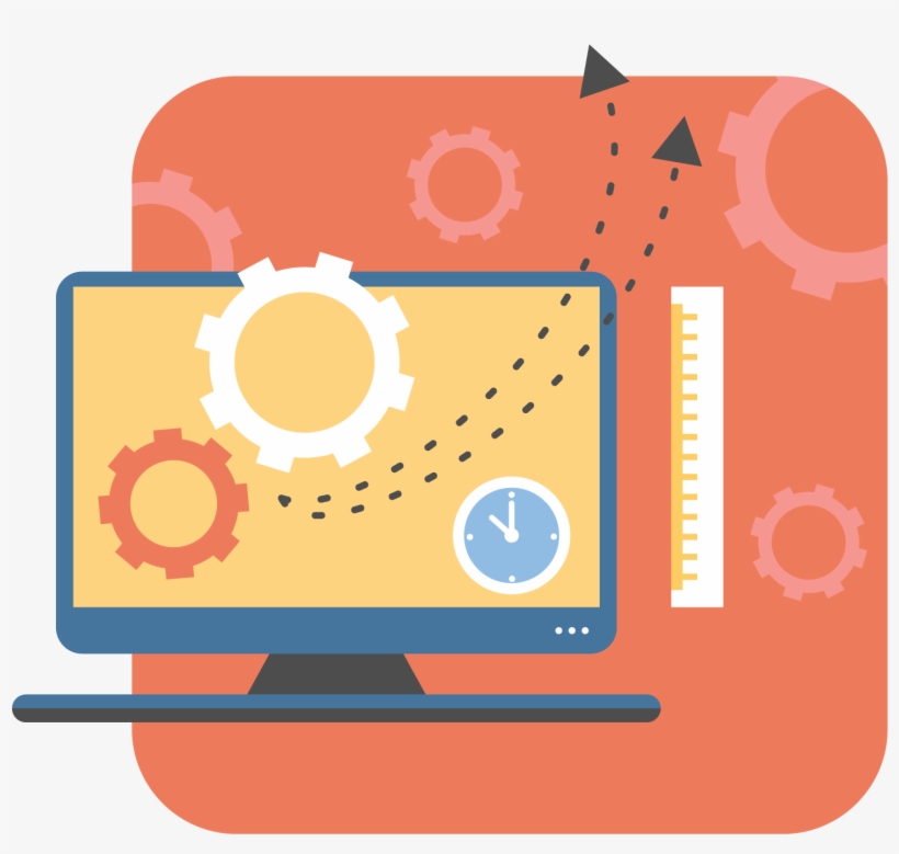 Computer Gears Building Flat - Web Developer Vector, transparent png #3391664