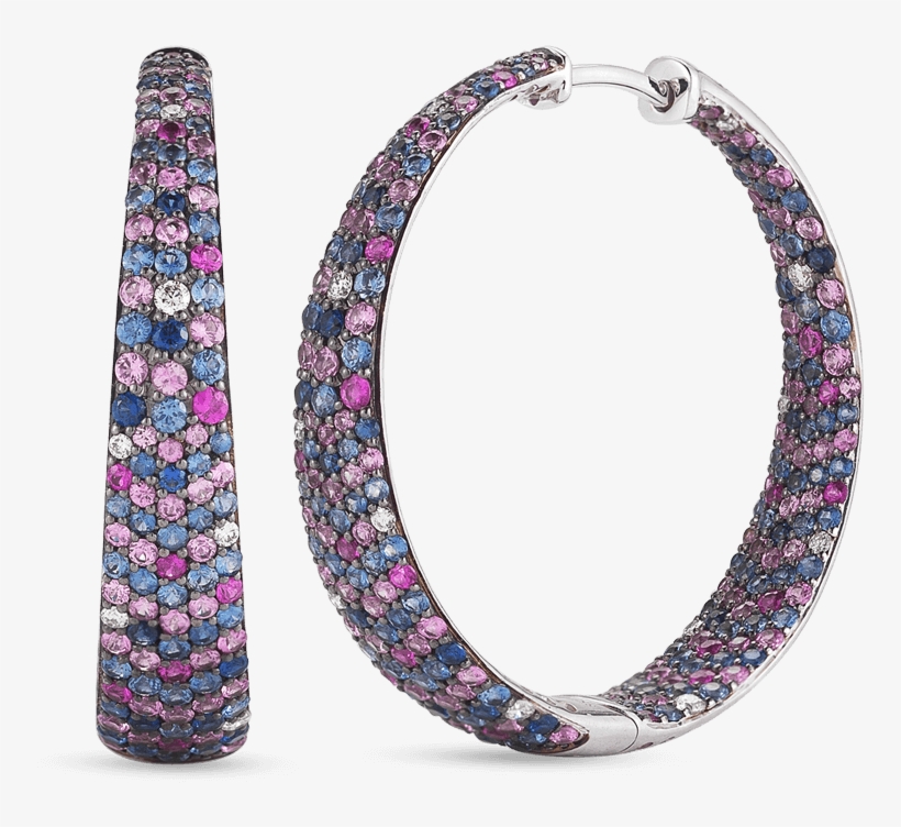 Roberto Coin Hoop Earrings With Diamonds And Sapphires - Bangle, transparent png #3394649