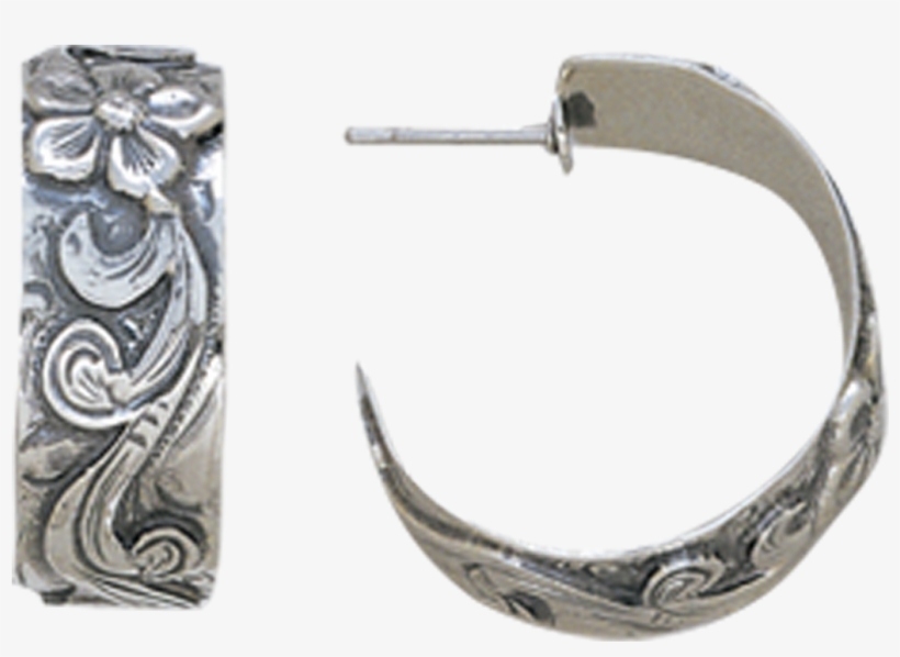 Vendor-unknown Collections Sterling Silver Floral Pattern - Vogt Silversmiths Scroll Women's Western Hoop Earrings, transparent png #3394686