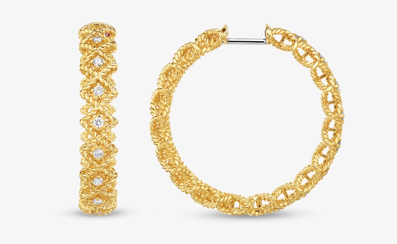 Roberto Coin Large Round Diamond Hoop Earring - Earring, transparent png #3394707