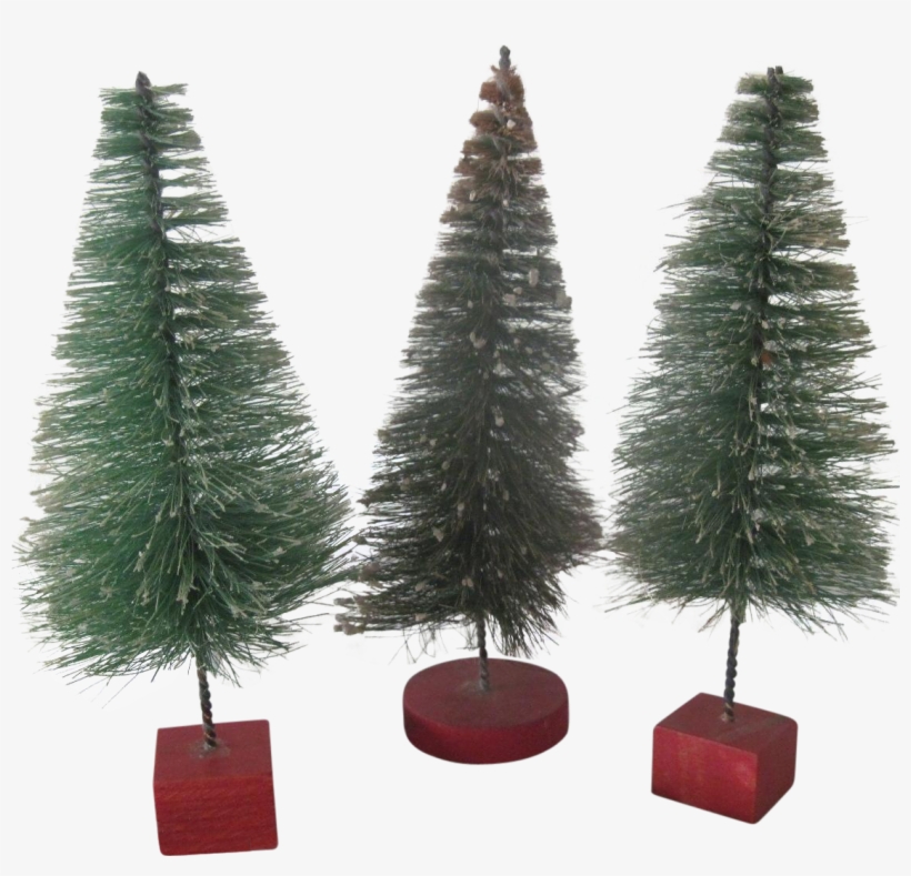 Set Of Three Vintage Miniature Bottle Brush Christmas - Christmas Tree, transparent png #3398695