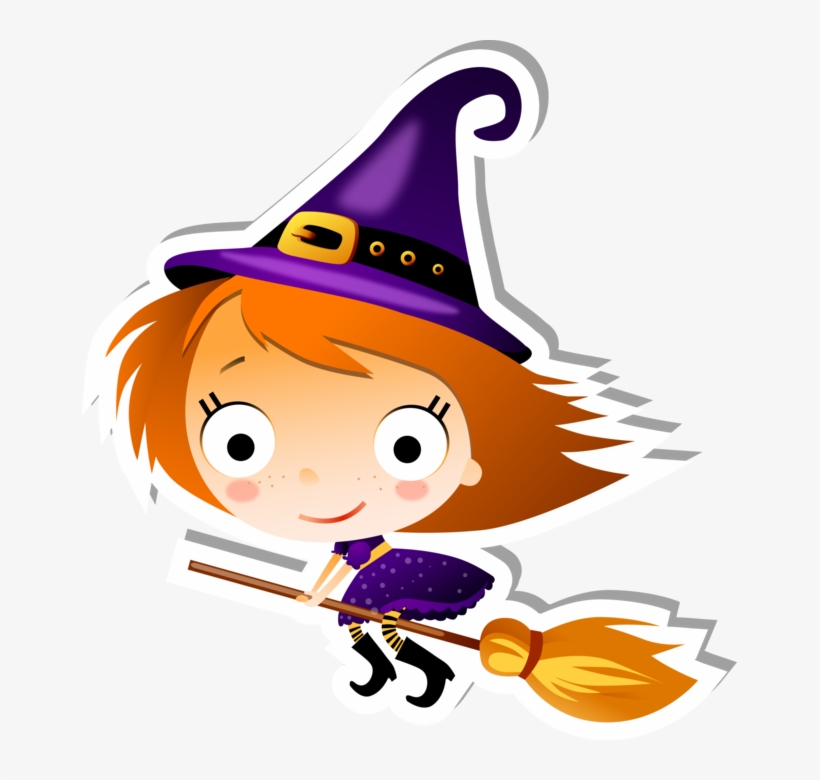 Cute Flying Witch On A Broom - Adult 5.2 Oz Long Sleeve Tee Halloween Pirate Cartoon, transparent png #3398794