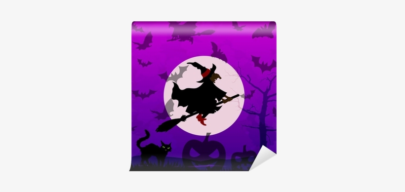 Halloween Background With Flying Witch Wall Mural • - Flying Witch Halloween, transparent png #3399417