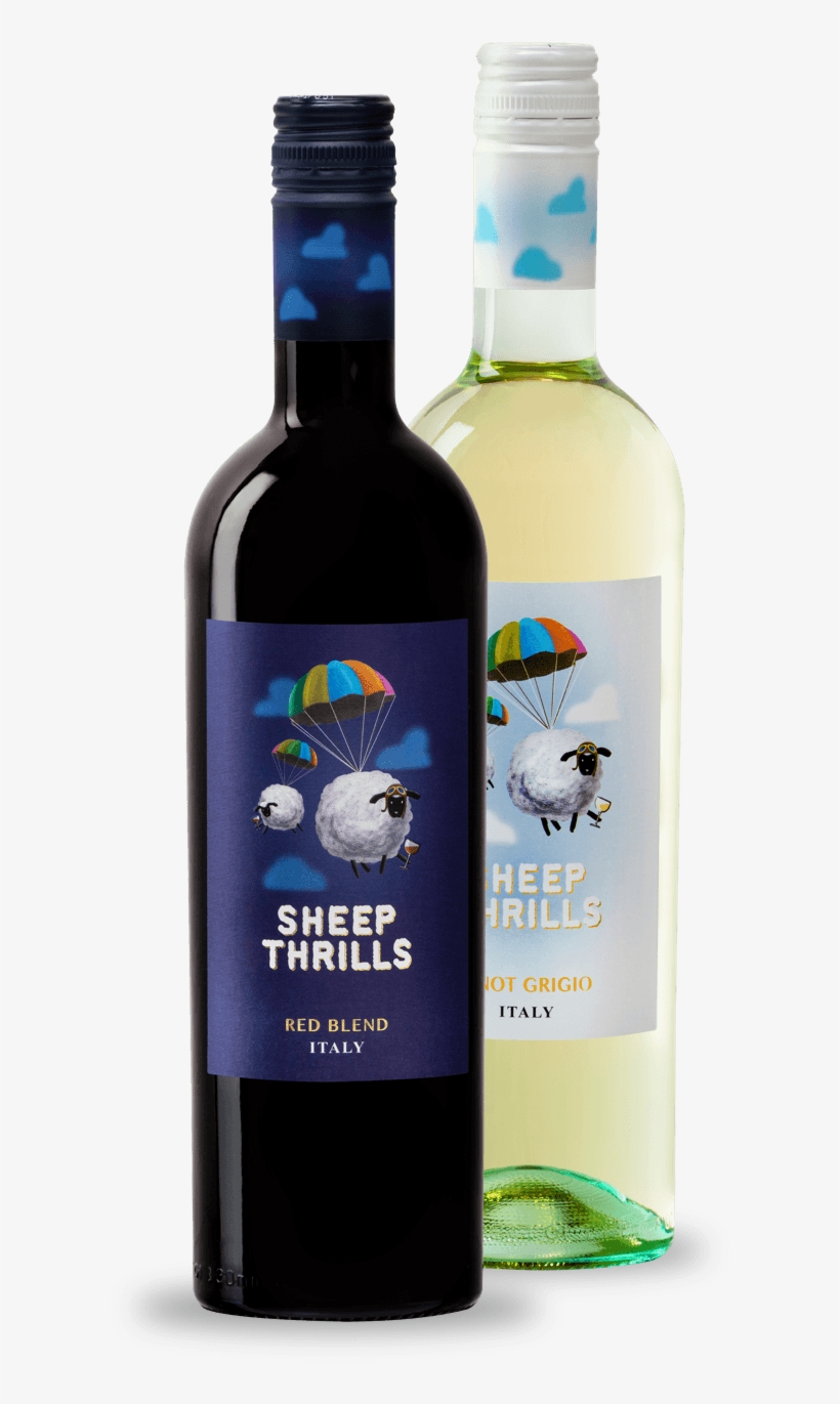 A Bottle Of Sheep Thrills Red Wine Along Side A Bottle - Wine, transparent png #343715