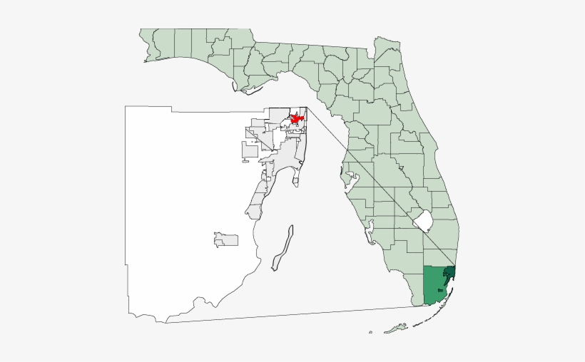 Map Of Florida Highlighting North Miami Beach - Cutler Bay Florida, transparent png #345014