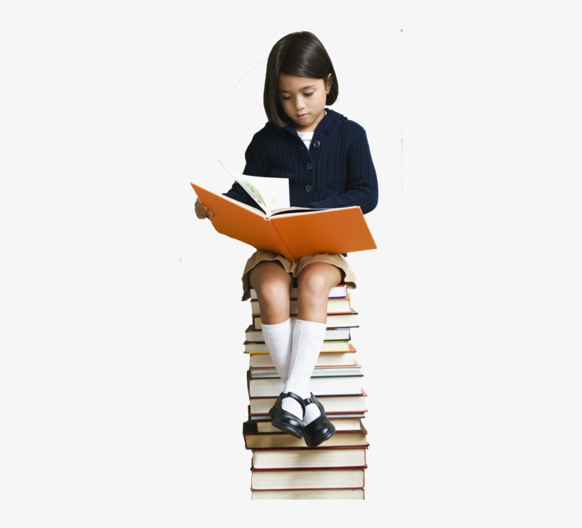 Eye Level Girl Sit Books Foundation Small Png - Kids With Stacks Of Books, transparent png #347101