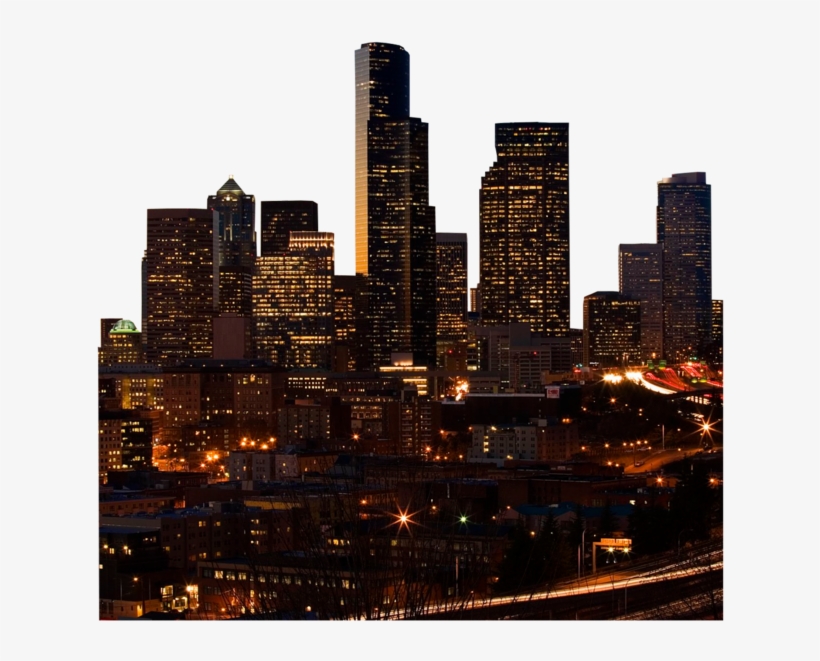 Seattle City Skyline - Night Building Wallpaper Hd, transparent png #347432