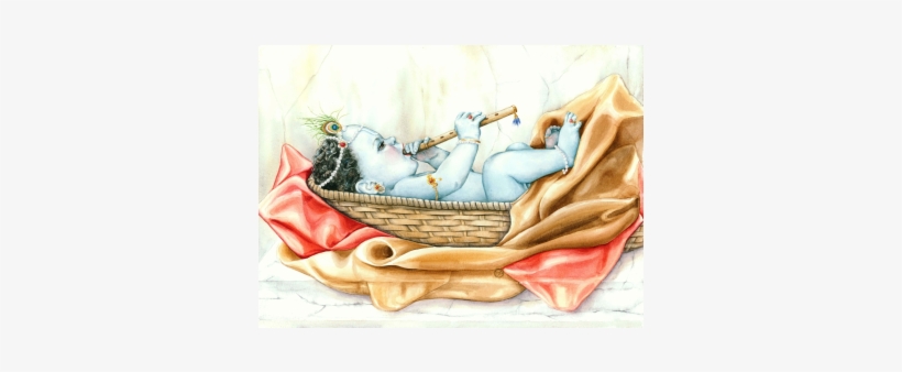 Krishna Flute With Peacock Feather Png Krishna In The - Baby Krishna In Basket, transparent png #347902