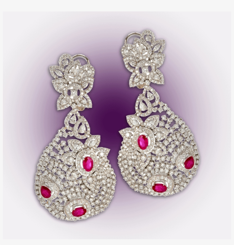 Elaborate Diamond Ruby Danglers - Earrings, transparent png #3401415