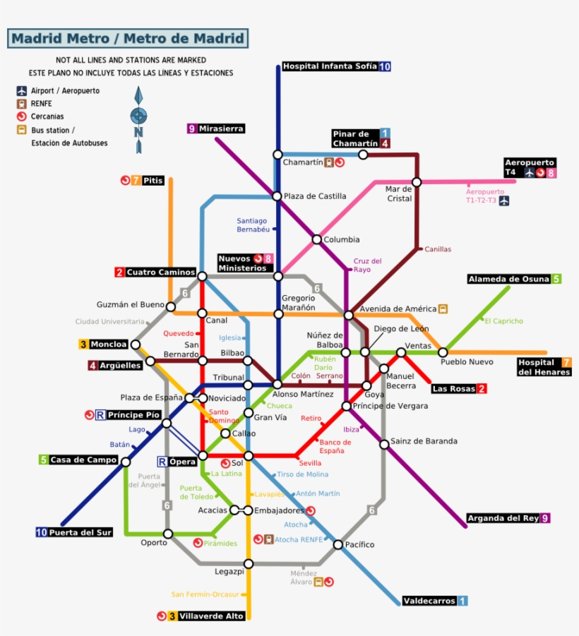 Madrid Metro Map - Madrid Metro Map 2018, transparent png #3401543