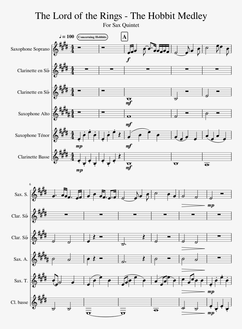 The Lord Of The Rings - Sheet Music For Aguas De Marco, transparent png #3402470