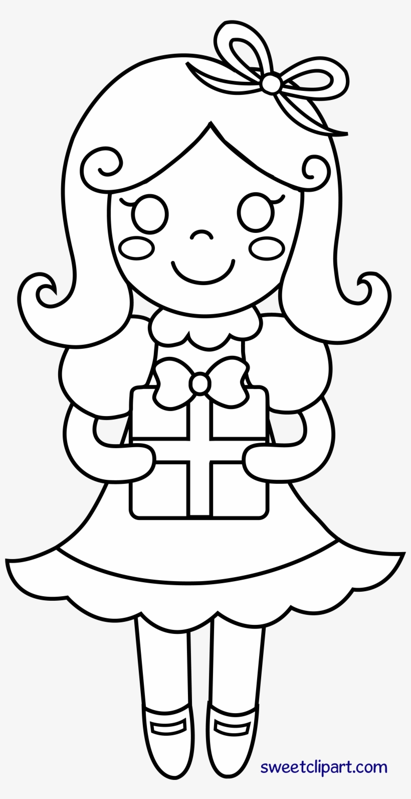 Christmas Or Birthday Girl Line Art - Line Art, transparent png #3403193