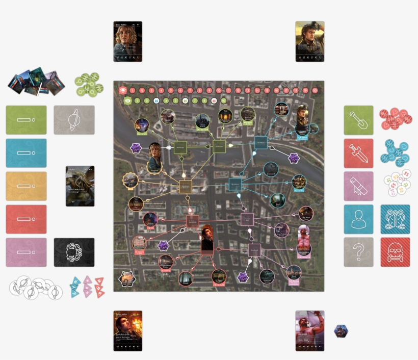 Layout Of Arkham Horror Revised Board Game Setup - Arkham Horror Board, transparent png #3407024