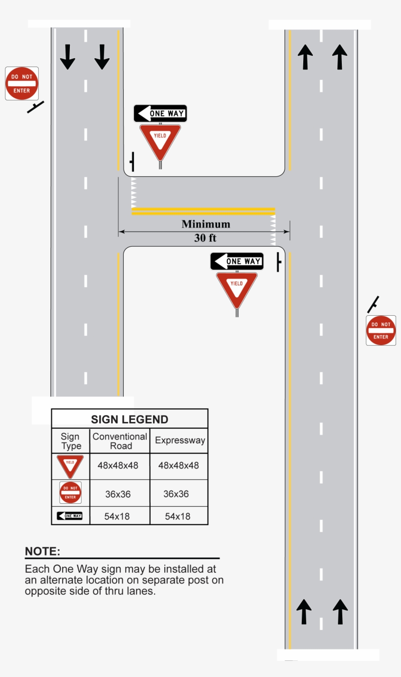Signing For Wide Median Crossover Without Left Turn - Road, transparent png #3410287